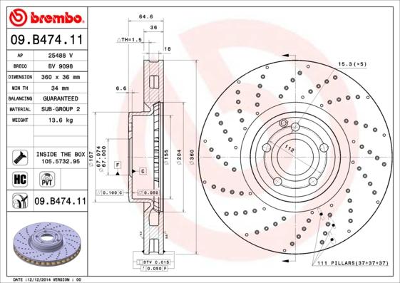 Brembo 09.B474.11 - Kočioni disk www.molydon.hr