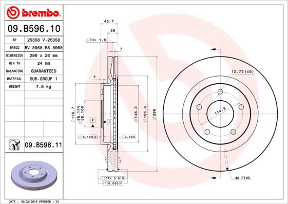 Brembo 09.B596.11 - Kočioni disk www.molydon.hr