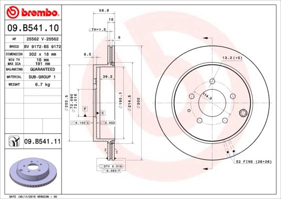 Brembo 09.B541.11 - Kočioni disk www.molydon.hr