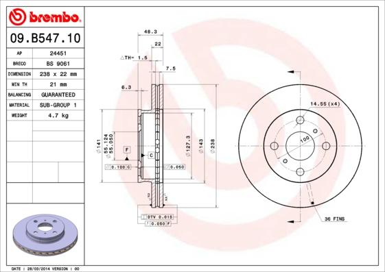 Brembo 09.B547.10 - Kočioni disk www.molydon.hr