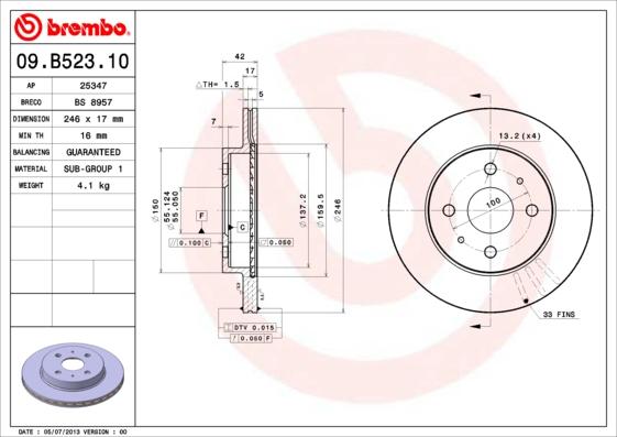 Brembo 09.B523.10 - Kočioni disk www.molydon.hr