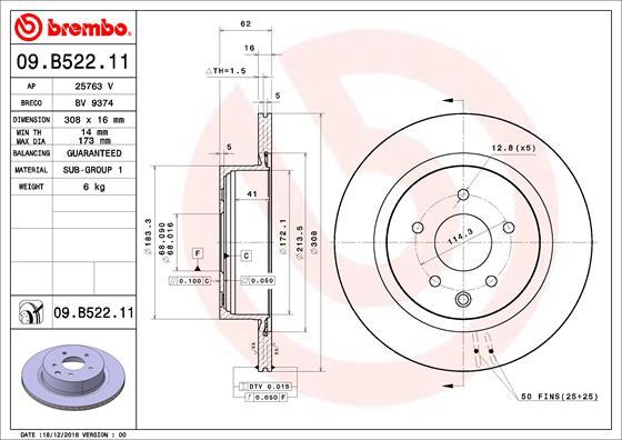 Brembo 09.B522.11 - Kočioni disk www.molydon.hr