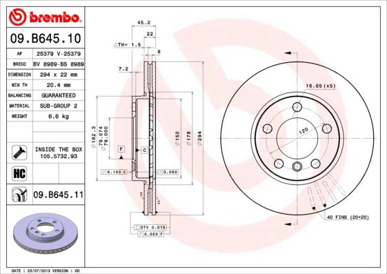 Brembo 09.B645.10 - Kočioni disk www.molydon.hr