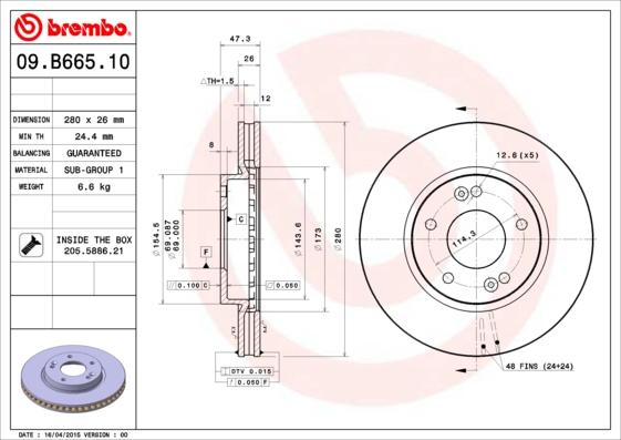 Brembo 09.B665.10 - Kočioni disk www.molydon.hr