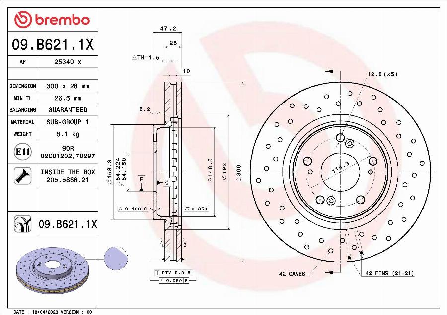 Brembo 09.B621.1X - Kočioni disk www.molydon.hr