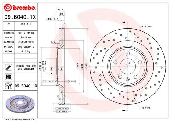 Brembo 09.B040.1X - Kočioni disk www.molydon.hr