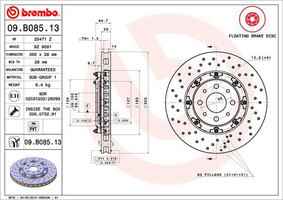 Brembo 09.B085.13 - Kočioni disk www.molydon.hr