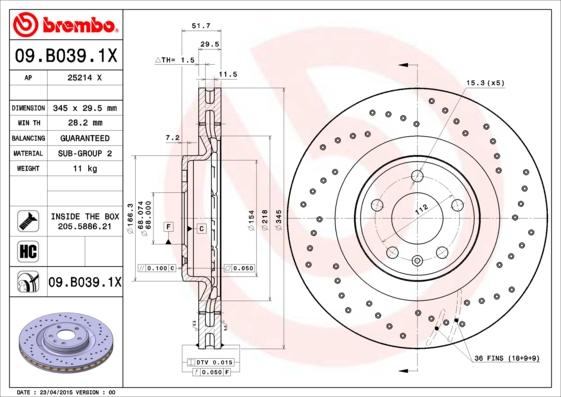 Brembo 09.B039.1X - Kočioni disk www.molydon.hr