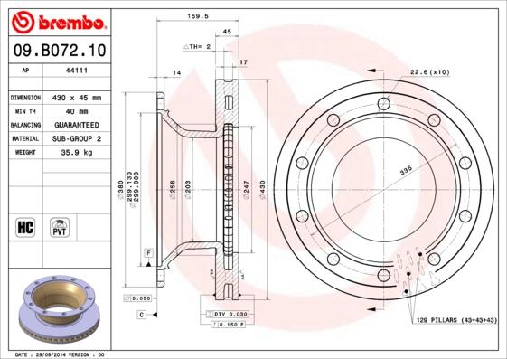 Brembo 09.B072.10 - Kočioni disk www.molydon.hr