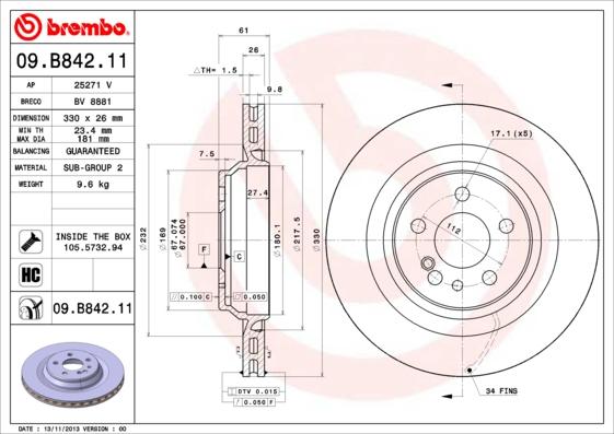 Brembo 09.B842.11 - Kočioni disk www.molydon.hr