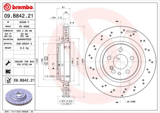 Brembo 09.B842.21 - Kočioni disk www.molydon.hr