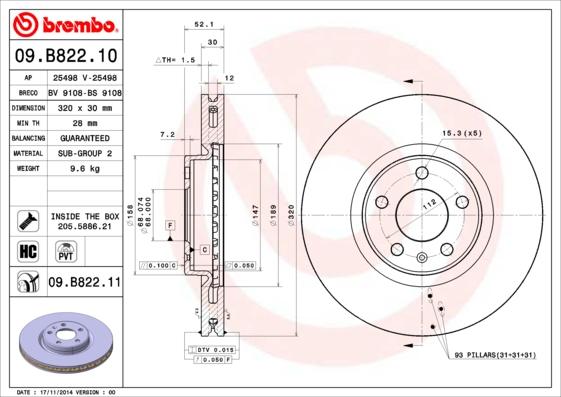 Brembo 09.B822.11 - Kočioni disk www.molydon.hr