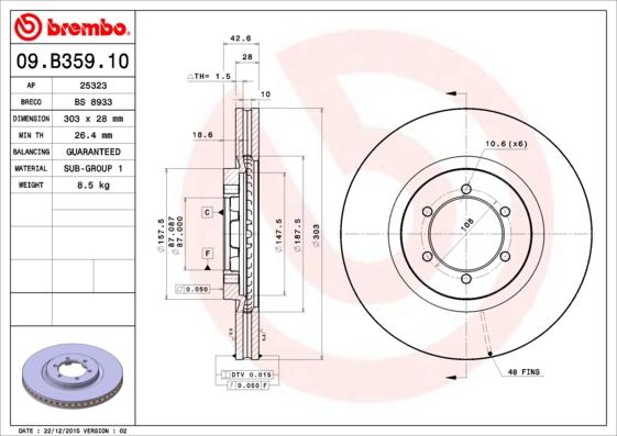 Brembo 09.B359.11 - Kočioni disk www.molydon.hr