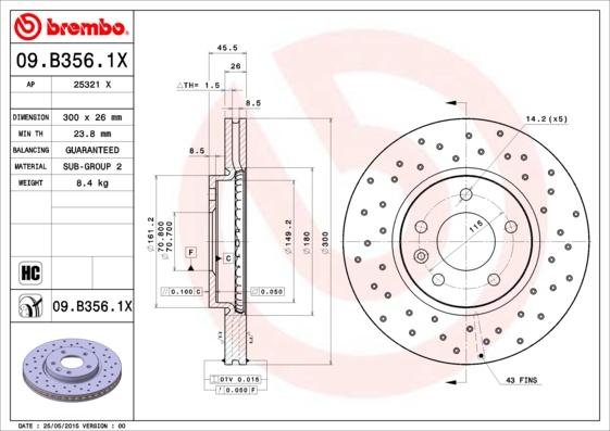 Brembo 09.B356.1X - Kočioni disk www.molydon.hr