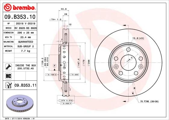 Brembo 09.B353.10 - Kočioni disk www.molydon.hr