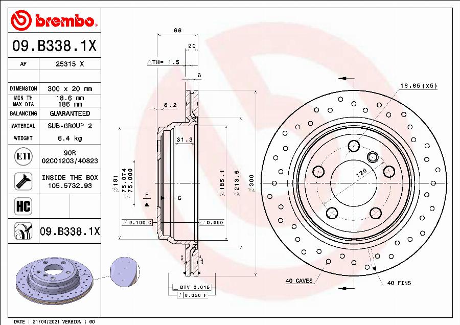 Brembo 09.B338.1X - Kočioni disk www.molydon.hr