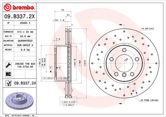 Brembo 09.B337.2X - Kočioni disk www.molydon.hr