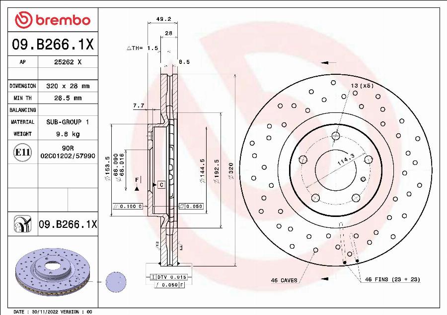 Brembo 09.B266.1X - Kočioni disk www.molydon.hr