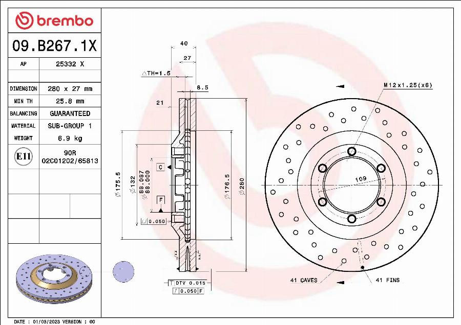 Brembo 09.B267.1X - Kočioni disk www.molydon.hr