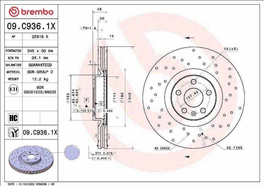 Brembo 09.C936.1X - Kočioni disk www.molydon.hr