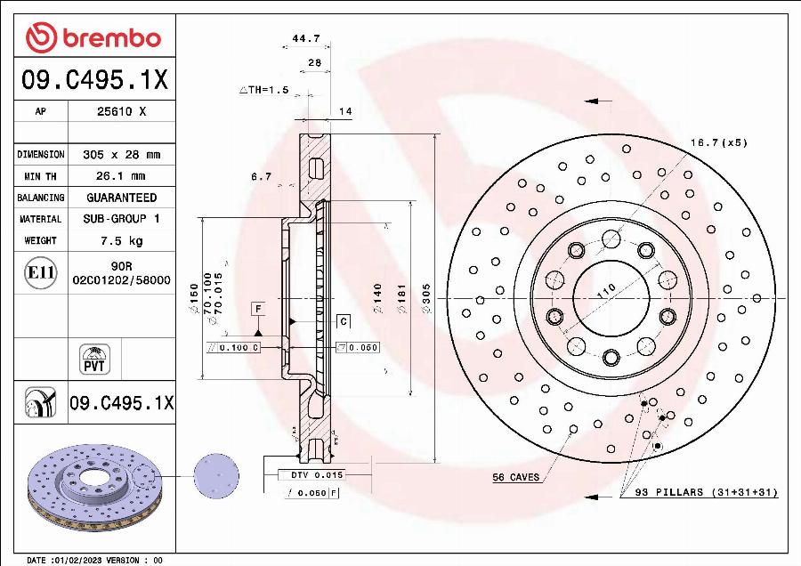 Brembo 09.C495.1X - Kočioni disk www.molydon.hr