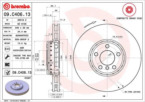 Brembo 09.C406.13 - Kočioni disk www.molydon.hr