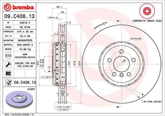 Brembo 09.C408.13 - Kočioni disk www.molydon.hr