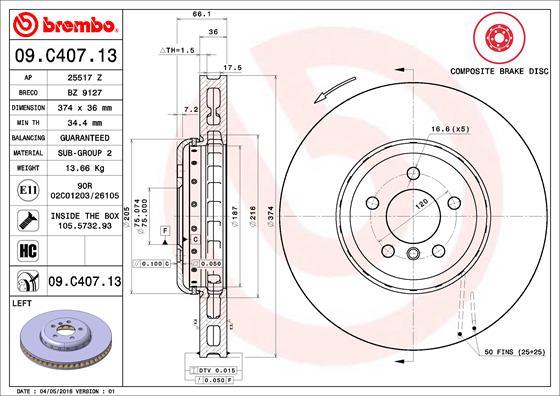 Brembo 09.C407.13 - Kočioni disk www.molydon.hr