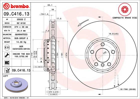 Brembo 09.C416.13 - Kočioni disk www.molydon.hr