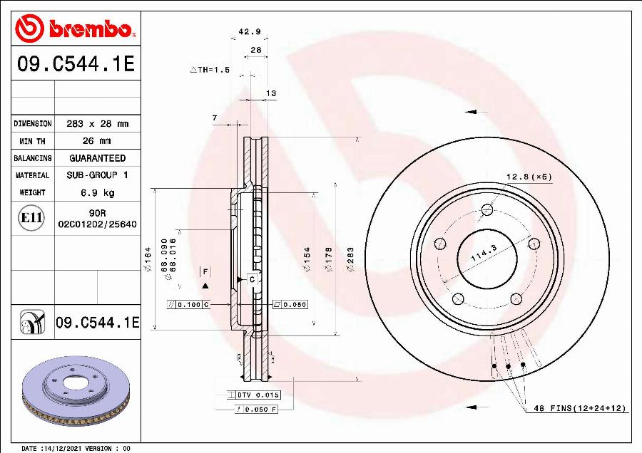 Brembo 09.C544.1E - Kočioni disk www.molydon.hr