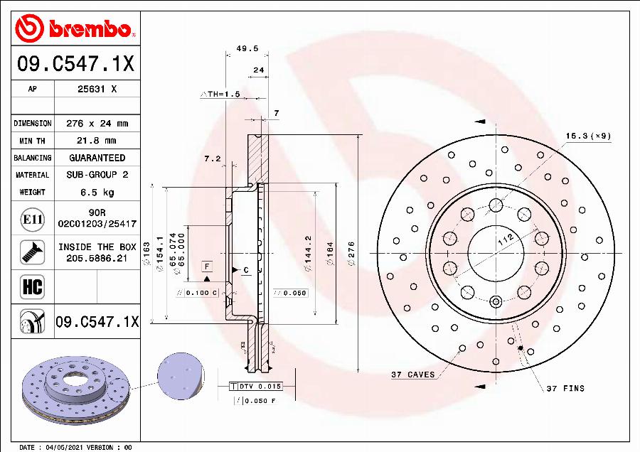 Brembo 09.C547.1X - Kočioni disk www.molydon.hr