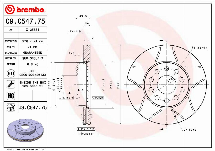 Brembo 09.C547.75 - Kočioni disk www.molydon.hr