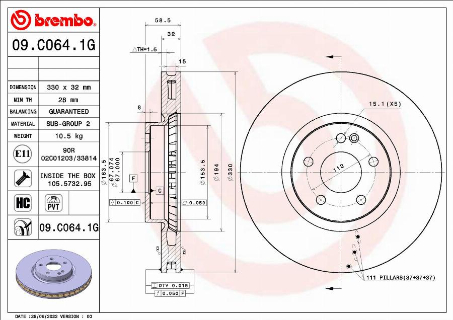 Brembo 09.C064.1G - Kočioni disk www.molydon.hr