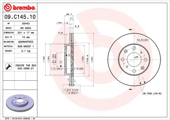 Brembo 09.C145.10 - Kočioni disk www.molydon.hr