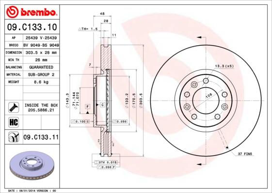 Brembo 09.C133.11 - Kočioni disk www.molydon.hr