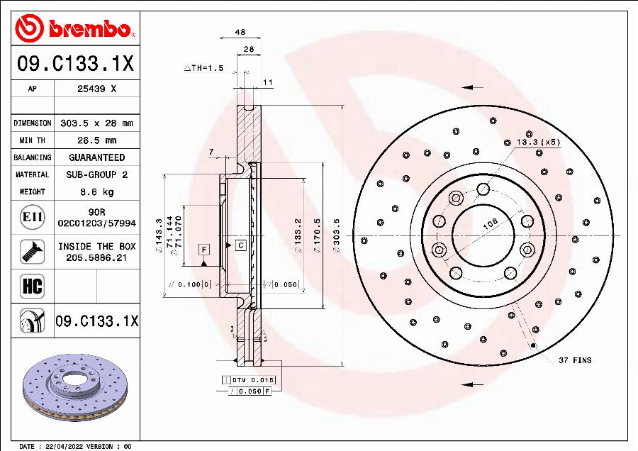 Brembo 09.C133.1X - Kočioni disk www.molydon.hr