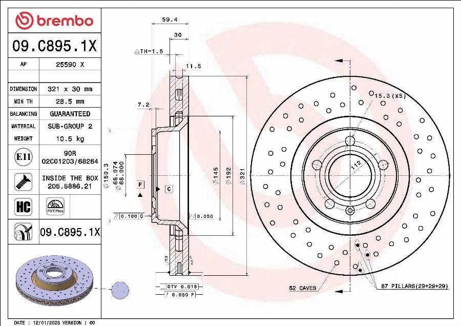 Brembo 09.C895.1X - Kočioni disk www.molydon.hr