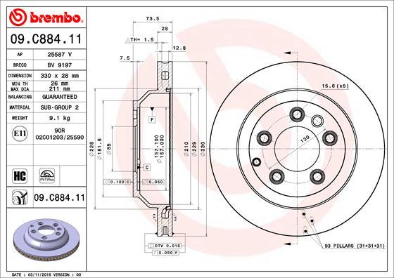 Brembo 09.C884.11 - Kočioni disk www.molydon.hr