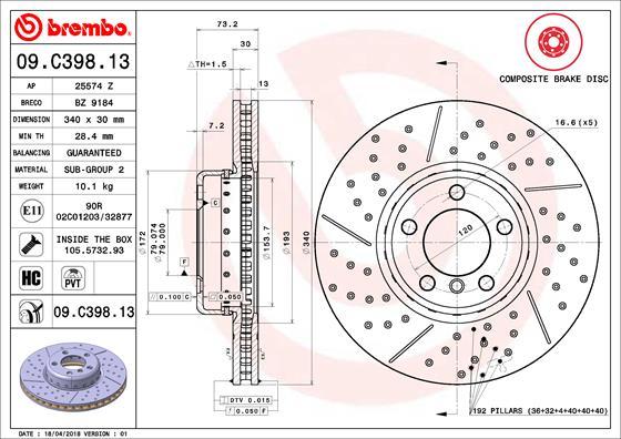 Brembo 09.C398.13 - Kočioni disk www.molydon.hr