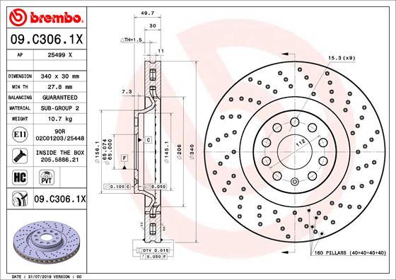 Brembo 09.C306.1X - Kočioni disk www.molydon.hr