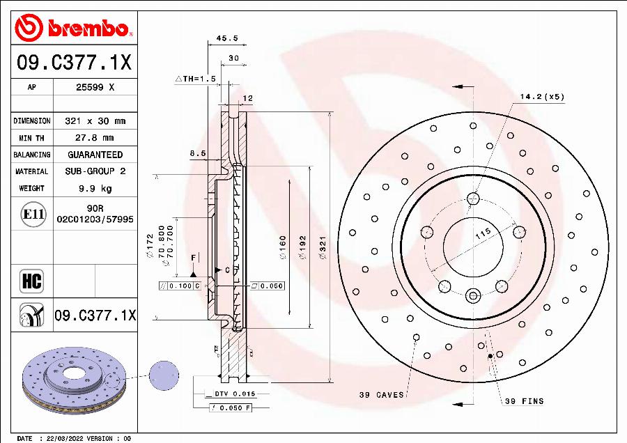 Brembo 09.C377.1X - Kočioni disk www.molydon.hr