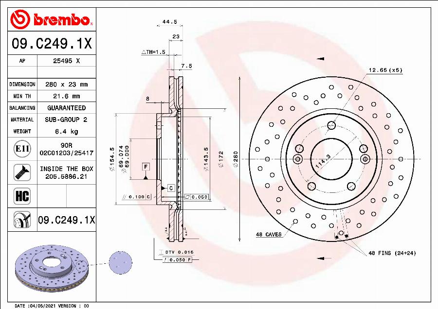 Brembo 09.C249.1X - Kočioni disk www.molydon.hr