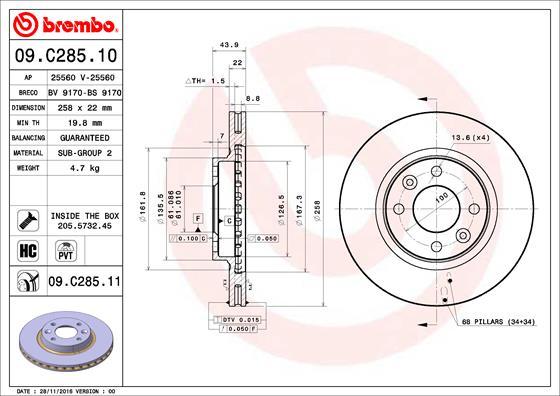 Brembo 09.C285.11 - Kočioni disk www.molydon.hr