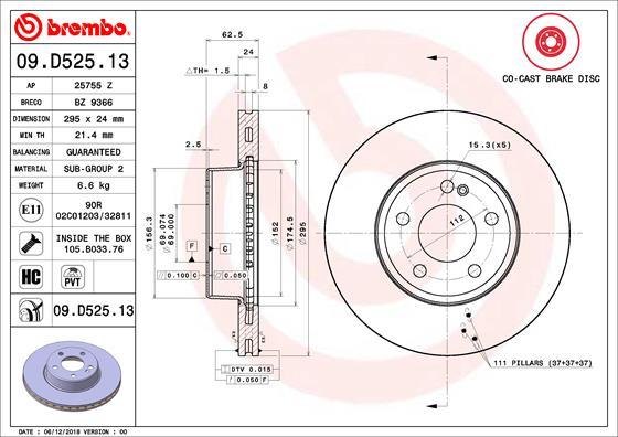 Brembo 09.D525.13 - Kočioni disk www.molydon.hr