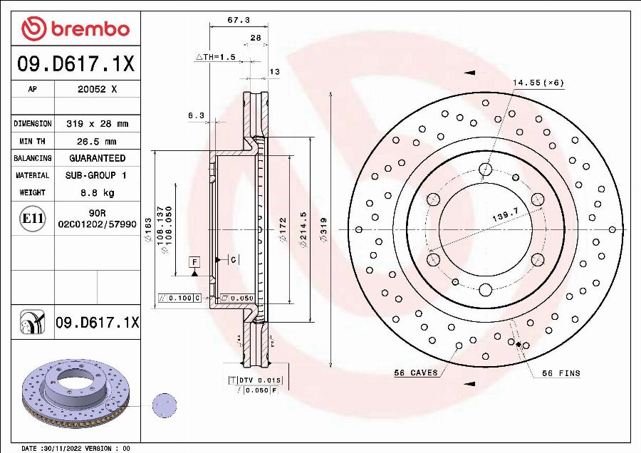 Brembo 09.D617.1X - Kočioni disk www.molydon.hr