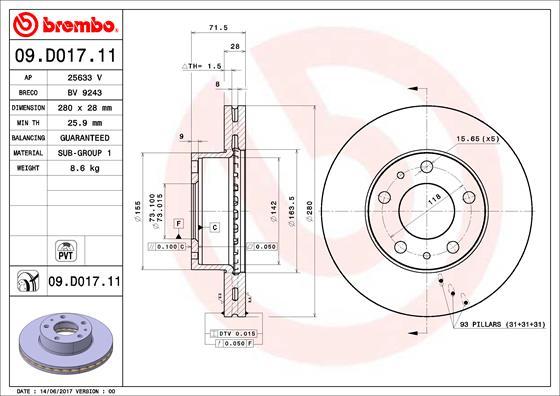 Brembo 09.D017.11 - Kočioni disk www.molydon.hr