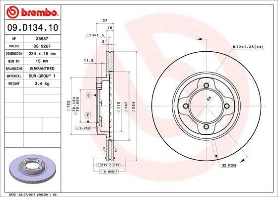 Brembo 09.D134.10 - Kočioni disk www.molydon.hr