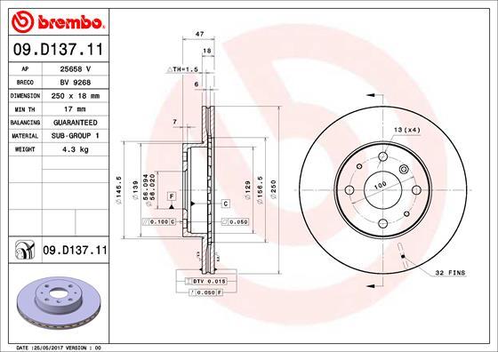 Brembo 09.D137.11 - Kočioni disk www.molydon.hr