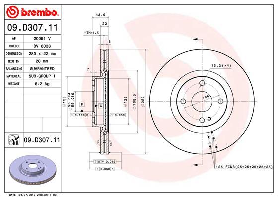 Brembo 09.D307.11 - Kočioni disk www.molydon.hr