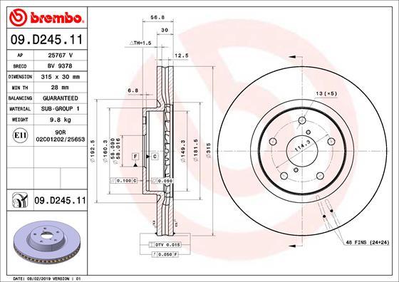 Brembo 09.D245.11 - Kočioni disk www.molydon.hr